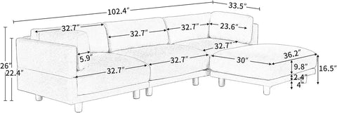 L Shaped Sofa Couch Convertible Sectional Sofa with Reversible Chaise Upholstered Couch for Living Room, Bedroom