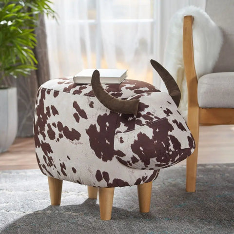 Velvet Cow-Shaped Ottoman, Cute Wood Foot Stool Shoes Changing Seat with Cushioned for Adult  Playroom, Porch Furniture, Stool