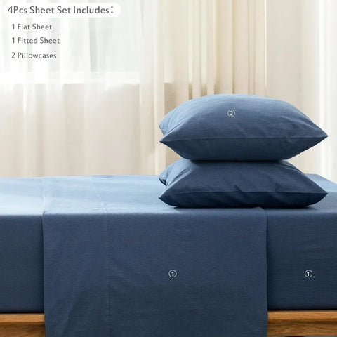 Bedding Sheet Set 100% Washed Cotton Linen Like Textured Breathable Durable Soft Comfy