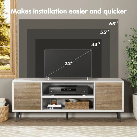 Modern TV Stand for 65" Television, Entertainment Center with Two Storage Cabinets, Retro Style Media Console for Living Room