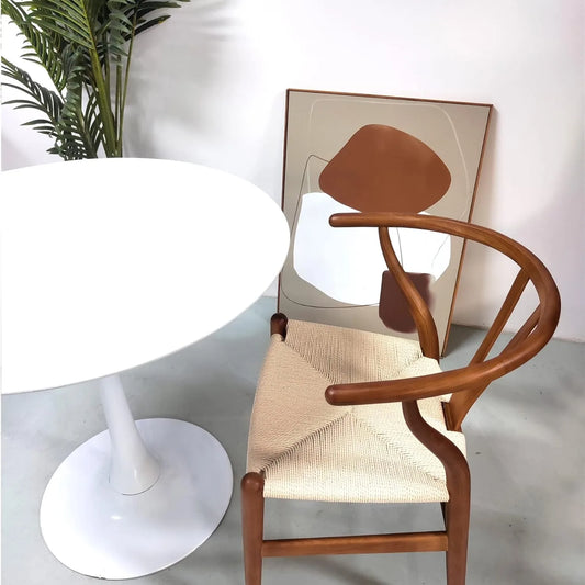 Wishbone Chair Y Chair Solid Wood Dining Chairs Rattan Armchair Natural (Ash Wood - Walnut)