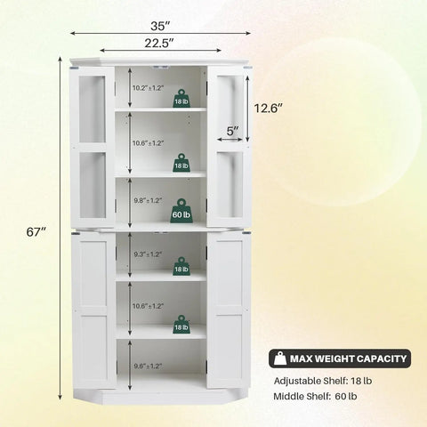 72" Kitchen Pantry Cabinet, Large Freestanding Cupboard with Drawer, Adjustable Shelves and Door Storage Shelves