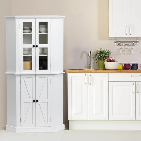 72" Kitchen Pantry Cabinet, Large Freestanding Cupboard with Drawer, Adjustable Shelves and Door Storage Shelves