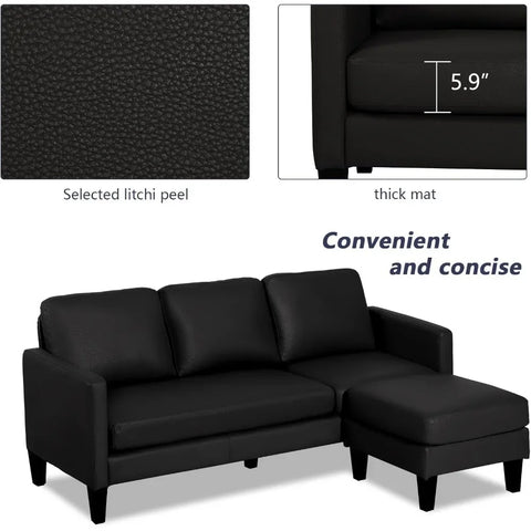 Convertible Sectional Sofa Couch, Faux Leather Sectional Sofa Couch with Reversible Chaise L Shaped Couch Sofa Set 3 Seater