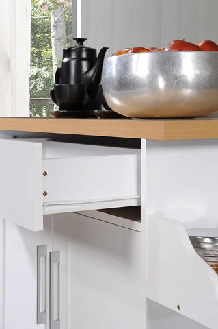 Kitchen Island with Spice Rack, Towel Rack & Drawer, White with Beech Top, 15.5 x 35.5-44.9 x 35.2 inches