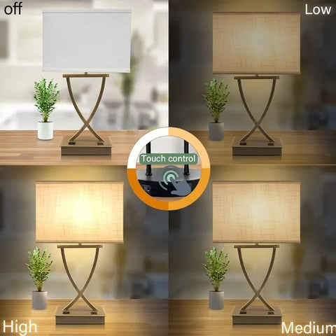 Dimmable Table Lamp for Bedroom with Type C/USB Charging Port and 1 AC Outlet White Linen Shade 21.38" Bedside Nightstand Lamp