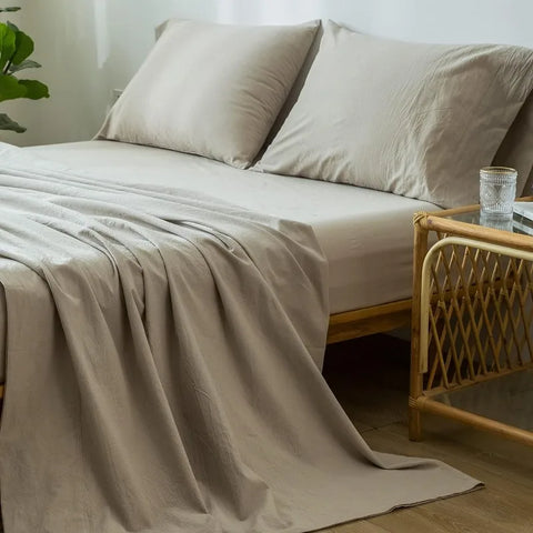 Bedding Sheet Set 100% Washed Cotton Linen Like Textured Breathable Durable Soft Comfy