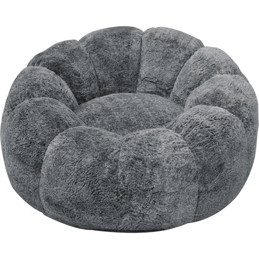 Bean Bag Chairs for Adults with Filler, 36" Memory Foam Bean Bag Sofa Chair with Flower Armrest Design Faux Fur Comfy Reading