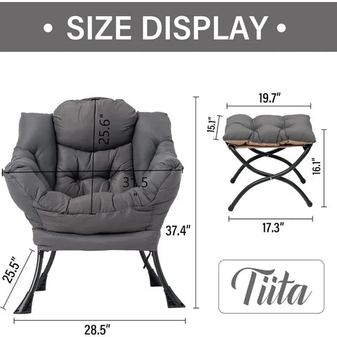 Tiita Lazy Chair with Ottoman, Modern Large Accent Lounge Chair, Leisure Sofa Armchair with Ottoman, Reading Chair