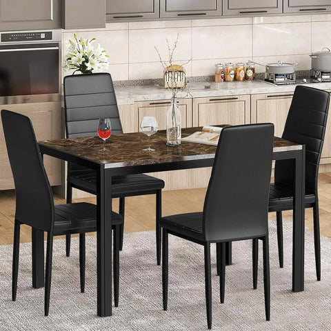 7 Piece Kitchen 6 Person, Tempered Glass Table and PU Leather Chairs Modern Dining Room Sets for Small Space, Dining Table Set