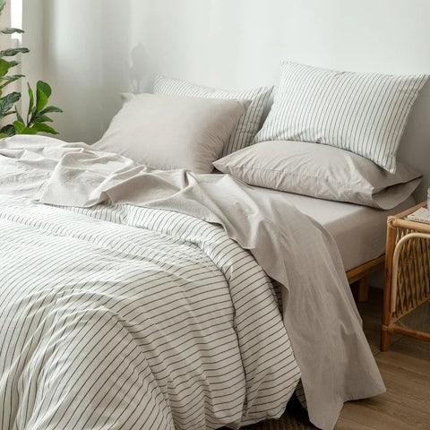 Bedding Sheet Set 100% Washed Cotton Linen Like Textured Breathable Durable Soft Comfy