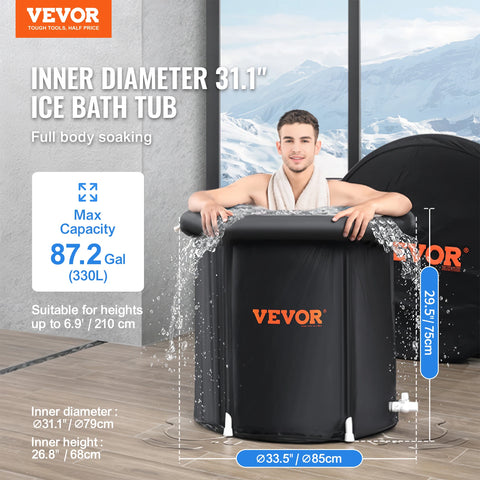 VEVOR Ice Bath Tub Cold Water Therapy Plunge Tub for Athletes Portable Outdoor Ice Barrel Plunge Pool Inflatable Folding Bathtub