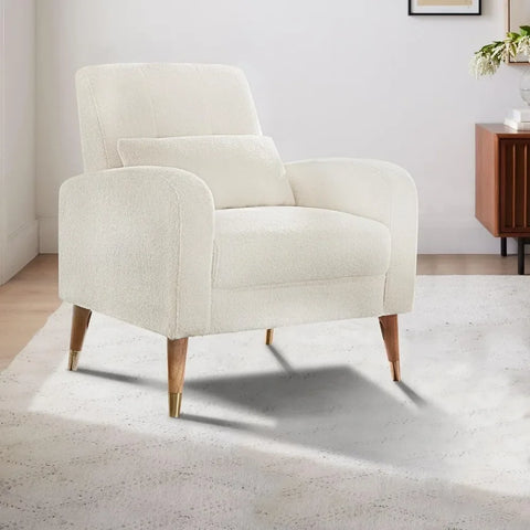 Mid-Century Modern Accent Chair, Upholstered Armchair Living Room Chair, Comfy Single Sofa Chair with Metal Legs,