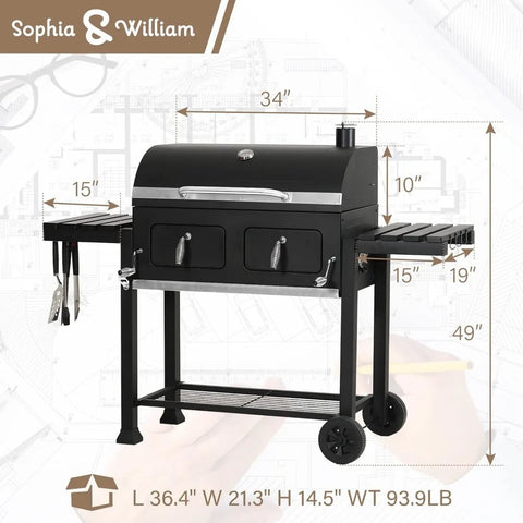 Extra Large Charcoal BBQ Grills with 794 SQ.IN. Cooking Area, Outdoor Barbecue Grill with Dual-Zone Individual Charcoal Tray.