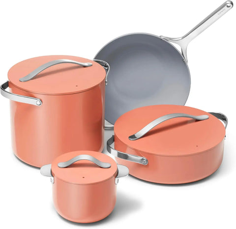 Caraway Cookware+ Collection - Specialty Cookware Set - Petite Cooker, Stir Fry Pan, Rondeau, & Stock Pot - 3 Lids & Storage