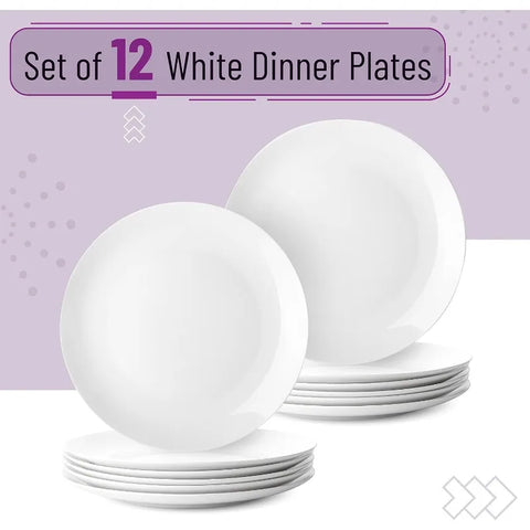 White Porcelain Dinner Plates, Set of 12, 10.5", White Dishes, Porcelain Dinner Plates, Plate Set for 12, Porcelain Plates