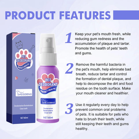 60ml Dog Breath Refreshing Spray Pet Mouth And Teeth Cleaning Mouthwash Cat Deodorant Spray No Teeth Damage Dog breath spray