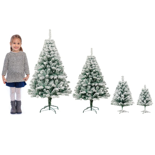 1.5/2/3/4ft Snow-Flocked Artificial Christmas Tree Realistic Pine Tree Xmas Tree with Metal Stand New Year Holiday Decorations