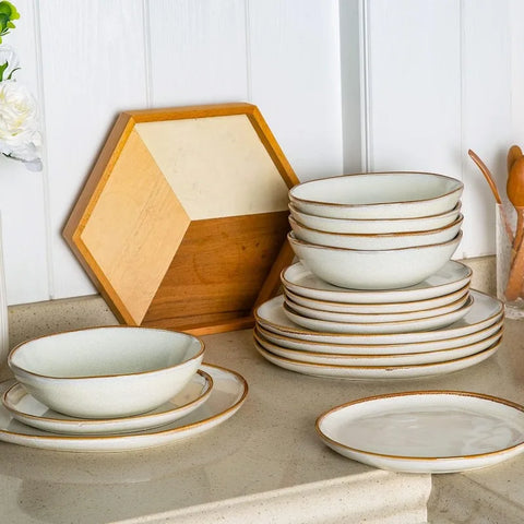 Ceramic Dinnerware Sets,Handmade Reactive Glaze Plates and Bowls Set,Highly Chip and Crack Resistant