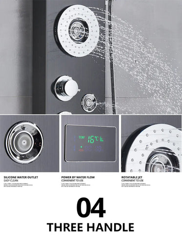 Black/Brushed Bathroom Shower Faucet Set LED Rainfall Shower Panel System Bathtub Water Mixer Tap Massage SPA Temperature Screen