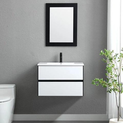 30" Bathroom Vanity Cabinet with Undermount Ceramic Sink Combo,2 Big Drawers & Matte Black Faucet