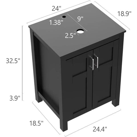 24 inch Bathroom Vanity Set - Combo MDF Sink Cabinet Vanity with Counter Top Glass Vessel Sink Vanity and 1.5 GPM Faucet