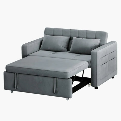 Sofa Bed, 55-Inch, Convertible Sofas Bed, 3-in-1 Combo, Velvet Futon with Tiltable Back and Side Pockets, Sofa Sleeper