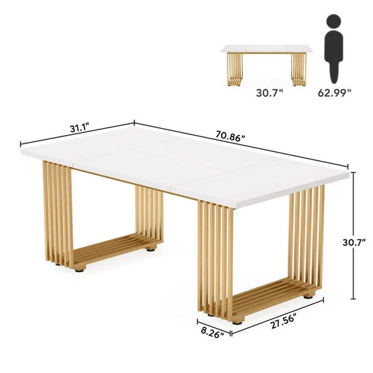 70.9 in. Modern White Gold Wooden 4-Legs Dining Table for 6-8 People