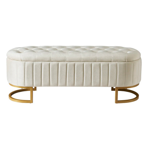 Upholstered Velvet Storage Ottoman,Storage Bench with Metal Legs and Button-Tufted for Bedroom,Living Room