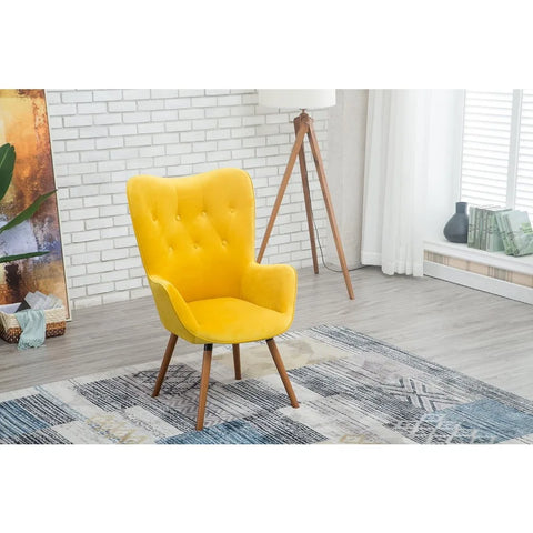 Roundhill Furniture AC155YL Doarnin Silky Velvet Tufted Button Accent Chair, Yellow 30D x 41.5W x 26.8H in