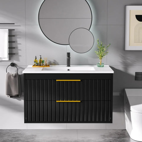 Bathroom Vanity with Sink, Floating Vanity Bathroom Sink Cabinet Wall Mount, Soft-Close Function 2 Large Drawers