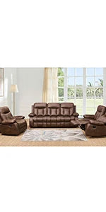 Furniture Bonded Leather Reclining Sofa Loveseat Glider Chair in Multiple Colors, 8018 (Brown, Glider Chair)