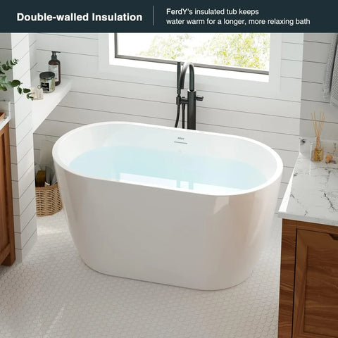 47" Bali Acrylic Freestanding Bathtub, Graceful Shape, cUPC, Toe-Tap Drain, Linear Overflow