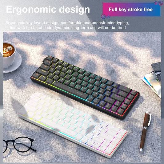 E-YOOSO A68 RGB Mini Slim USB Wired Mechanical Gaming Keyboard Red Switch 68 Keys Gamer Russian Brazilian for Compute PC Laptop