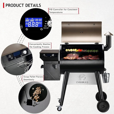 Smoker for Outdoor Cooking, BBQ Grill with PID 2.0 Controller, LCD Screen, 697 sq, Meat Probes, Rain Cover