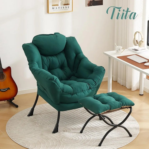 Tiita Lazy Chair with Ottoman, Modern Large Accent Lounge Chair, Leisure Sofa Armchair with Ottoman, Reading Chair