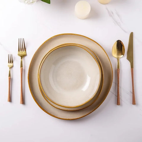 Ceramic Dinnerware Sets,Handmade Reactive Glaze Plates and Bowls Set,Highly Chip and Crack Resistant