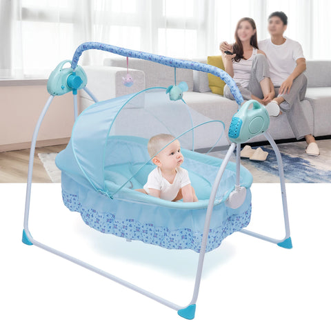 5 Gears Electric Auto-Swing Baby Crib Cradle Sleep Bed Infant Rocker+Net Music Bluetooth Music Adjustable+ Mat