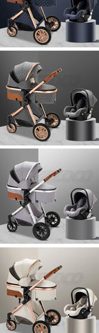 3 in 1 Baby Stroller Royal Luxury Leather Aluminum Frame High Landscape Folding Kinderwagen Pram with Gifts Baby Carriage