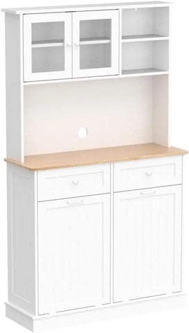 Kitchen Pantry Storage Cabinet, Microwave Cabinet with Tilt Out Trash Cabinet, Freestanding Kitchen Hutch,Tall Pantry Cabinet