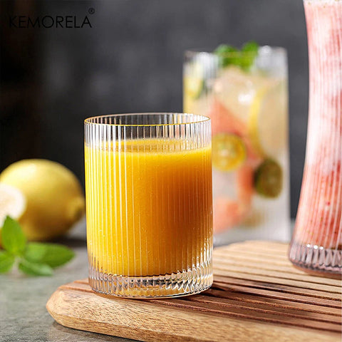 4PCS Ribbed Glass Cups Vintage Glassware Transparent Cocktail Glasses Set Bar Beverages Iced Coffee Cup Juice Ripple Drinkware