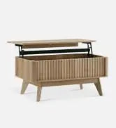 Ensley Coffee Table, Mid Century Modern Table with Storage, Farmhouse Wood Coffee Table for Living Room Fluted (Walnut)