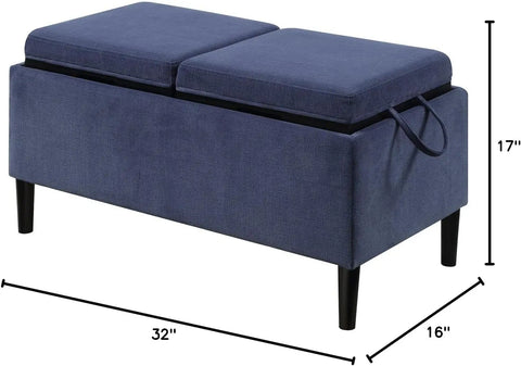 Concepts Designs4Comfort Magnolia Storage Ottoman with Reversible Trays, Dark Blue Corduroy