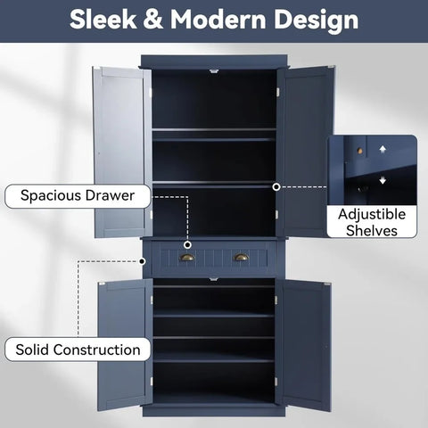 72" Kitchen Pantry Storage Cabinet, Freestanding Cupboard with 2 Cabinets, Drawer and Adjustable Shelves, Tall Storage Cabinet