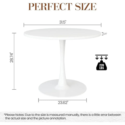 Round Dining Table, Kitchen Dining Table 2-4 People with MDF Table Top & Pedestal Base