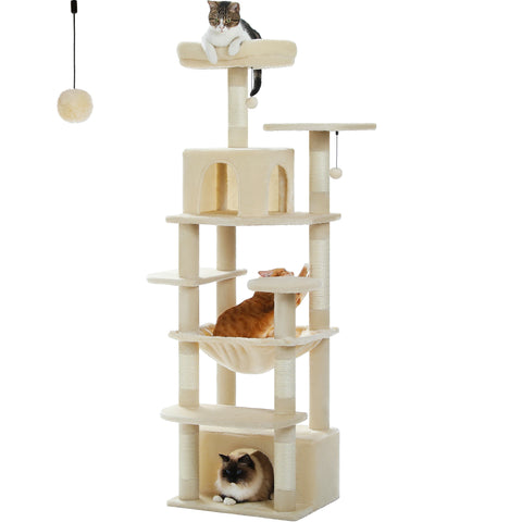 H184CM Large Cat Tower with Sisal Scratching Posts Spacious Condo Perch Stable for Kitten Multi-Level Tower Indoor Cozy Hummocks