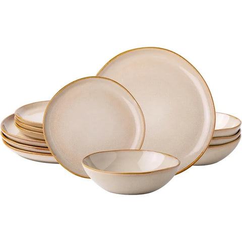 Ceramic Dinnerware Sets,Handmade Reactive Glaze Plates and Bowls Set,Highly Chip and Crack Resistant