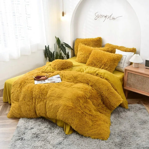 5 PCS Shaggy Duvet Cover Bedding Set - Fluffy Comforter Cover Long Faux Fur Luxury Ultra Soft Cozy