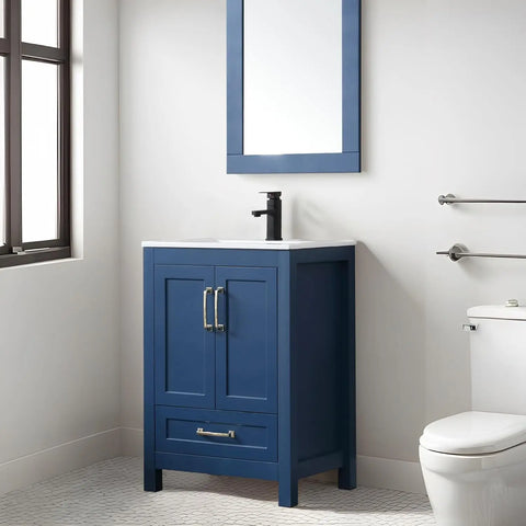 30" Bathroom Vanities Cabinet with Sink Combo Set, Undermount Ceramic Sink w/Thickened Wood, Matte Black Faucet