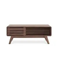 Ensley Coffee Table, Mid Century Modern Table with Storage, Farmhouse Wood Coffee Table for Living Room Fluted (Walnut)